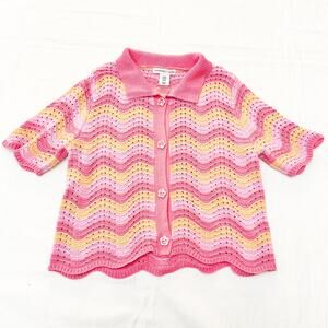 Sincerely Jules Crotcheted Short Sleeve Striped Cardigan Top Size Medium